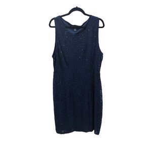 Candalite Womens Blue Sequins Sleeveless Lace Shift Sheath Dress Size 2X
